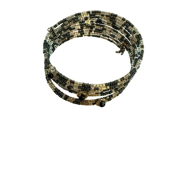 Adjustable Black & Clear Beaded Wire Wrap Bracelet - Picture 2 of 3